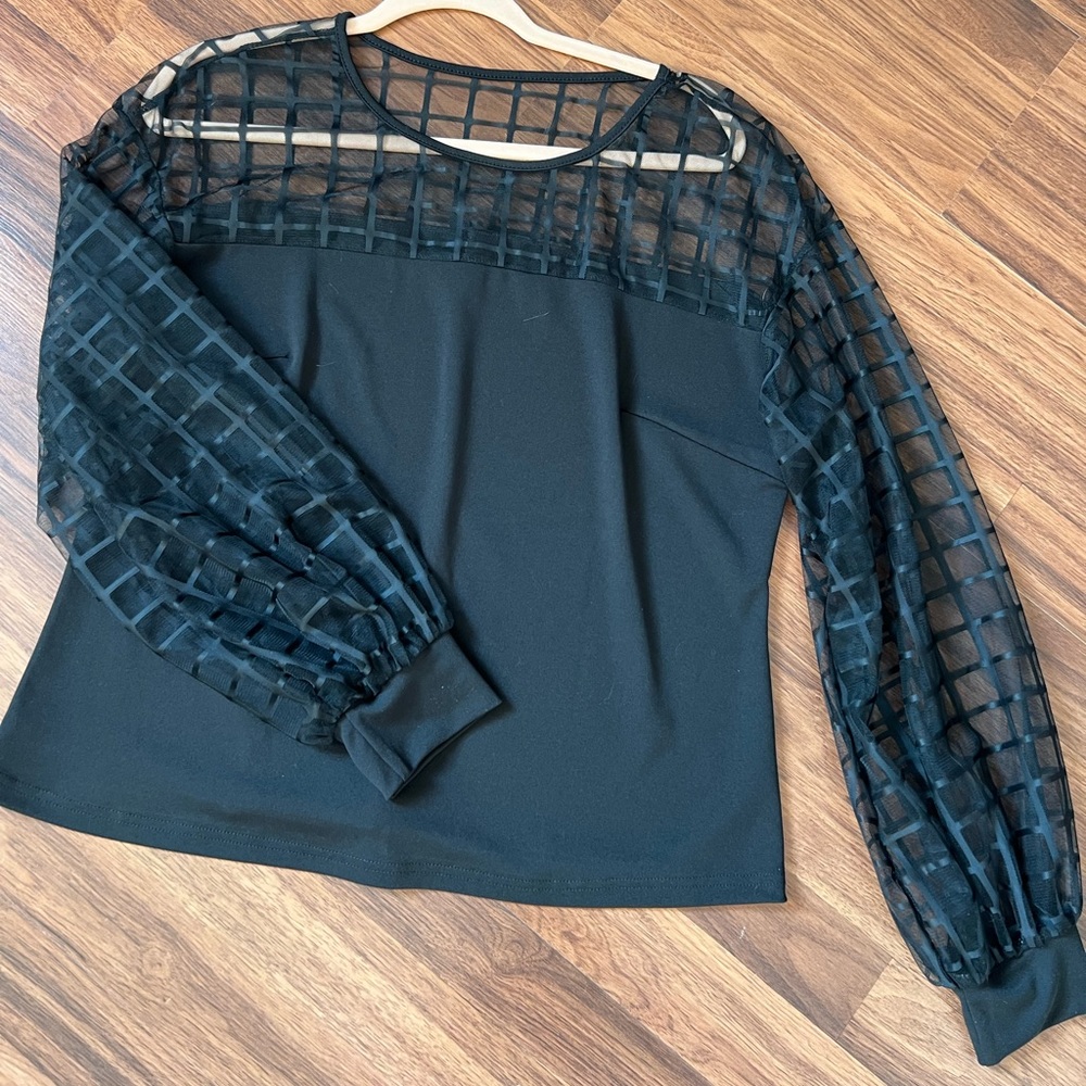SHEIN - Black Long Sleeve Shear Blouse, 1XL
